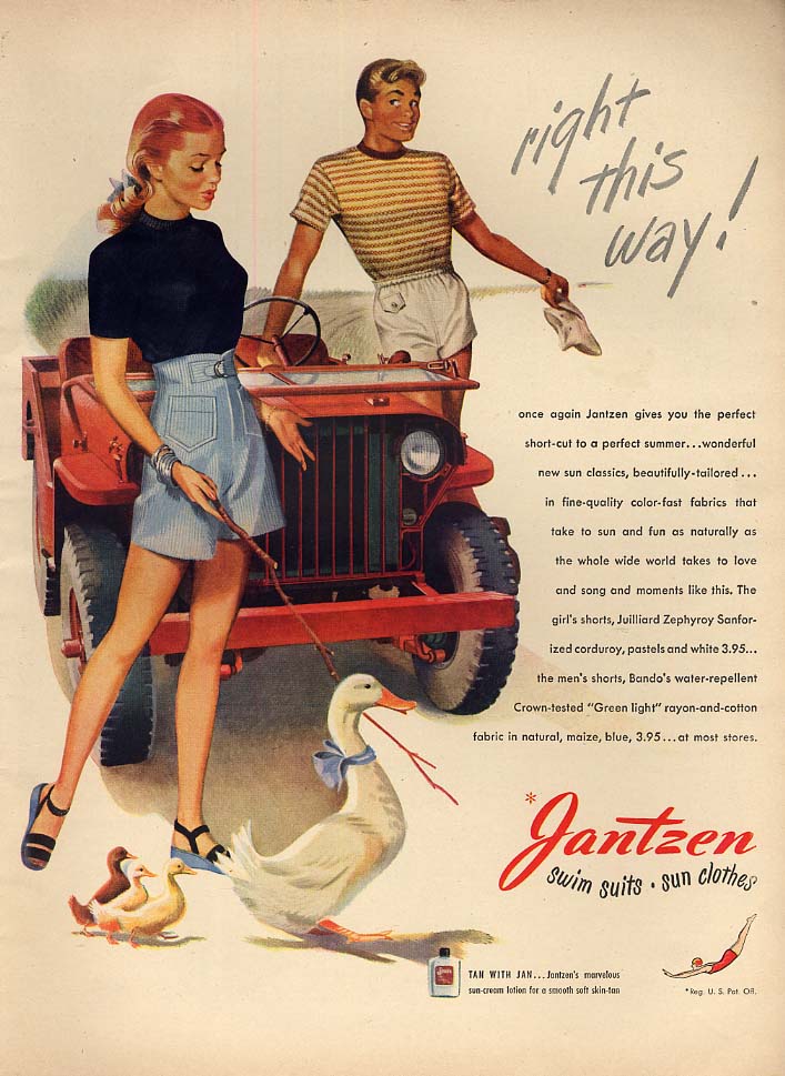 Right this way! Jantzen Sportswear ad 1946 L Pete Hawley art; Jeep