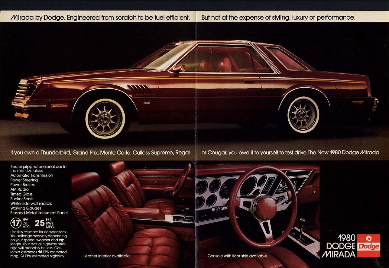 Engineered from scratch to be fuel efficient Dodge Mirada ad 1980 CD