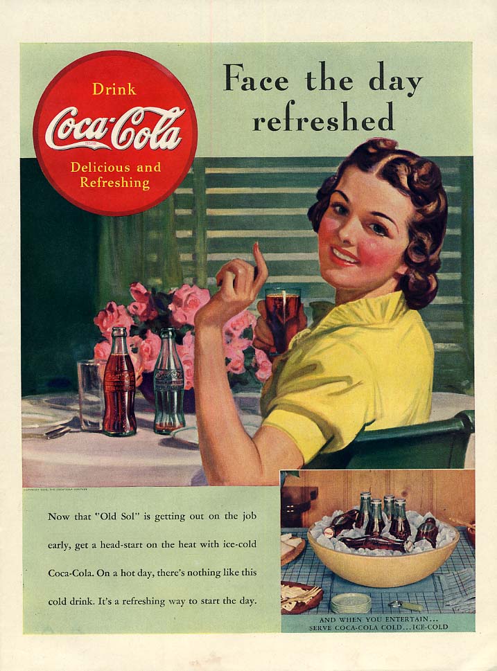 Face the day refreshed Coca-Cola ad 1939 woman at table L