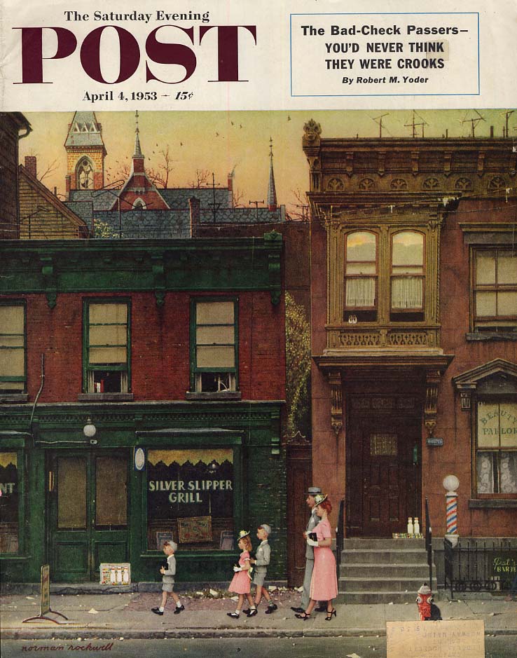 SATURDAY EVENING POST COVER 1953 to church in seedy neighborhood Norman ...