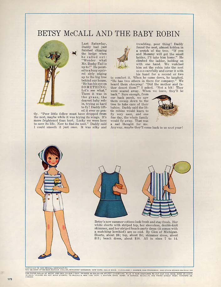 Betsy McCall and the Baby Robin paper doll page 5 1964