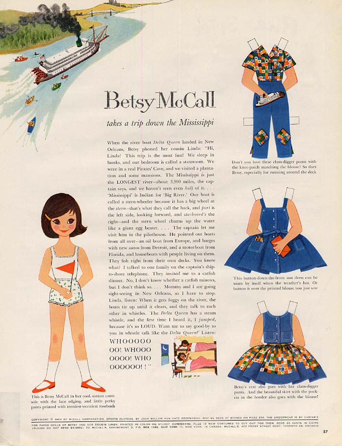 Betsy McCall takes a trip down the Mississippi paper doll page 5 1960