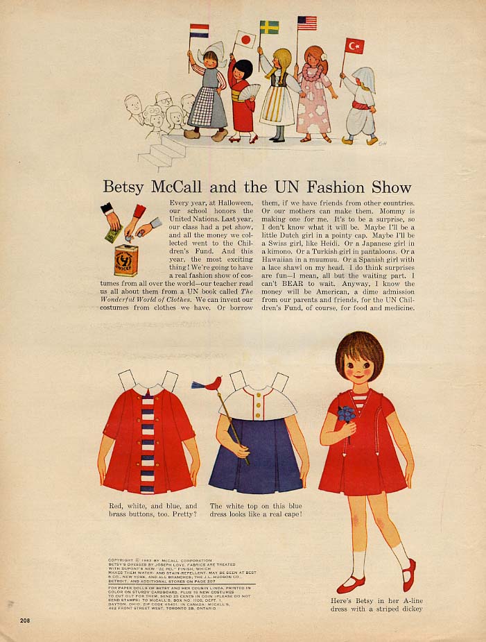 Betsy McCall and the UN Fashion Show paper doll page 10 1963