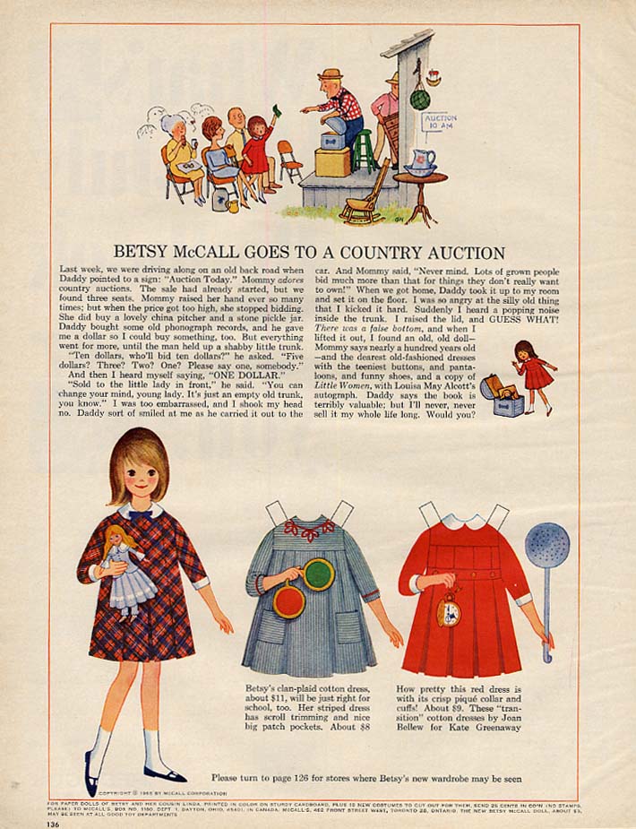 Betsy McCall Goes to a Country Auction paper doll page 7 1965