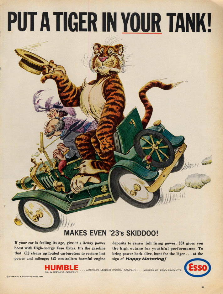 Put a Tiger in Your Tank! Esso Gasoline makes even 23's skiddoo! Ad 1965 L