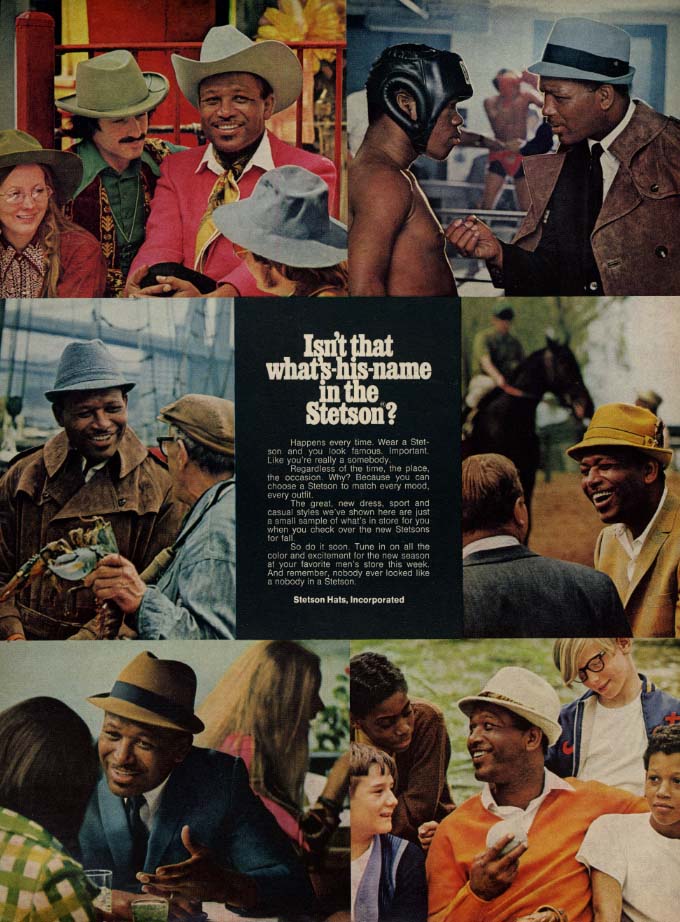 Isn?t that what's-his-name in the Stetson? Sugar Ray Robinson ad 1969 EB