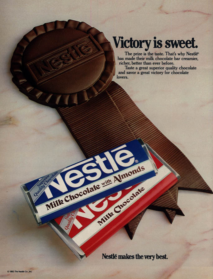 Victory is sweet - Nestle's Milk Chocolate Candy Bar ad 1984 L