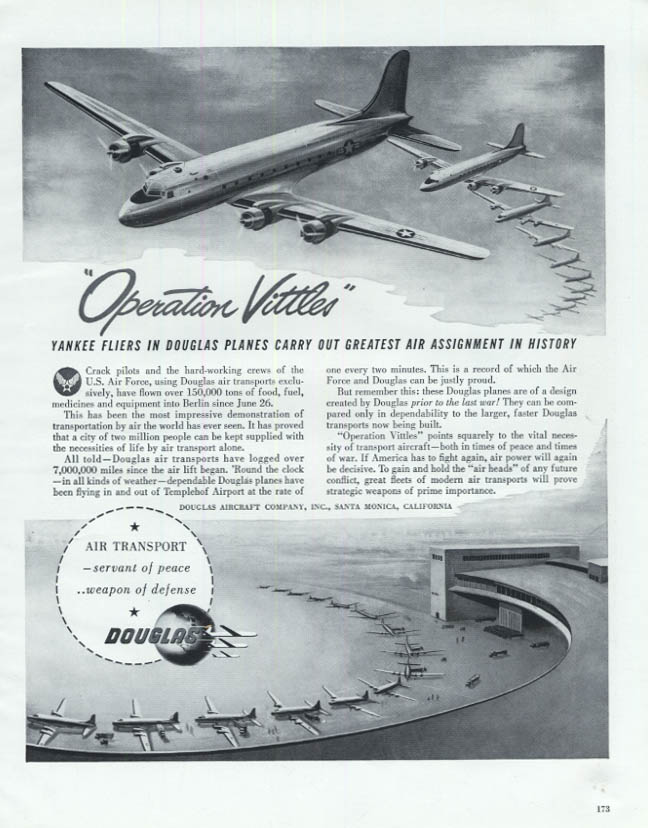 Operation Vittles Berlin Airlift Douglas DC-6 Transports ad 1948 F