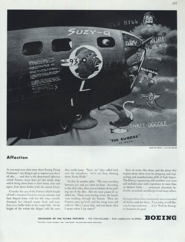 Affection - Boeing B-17 Flying Fortress Suzy-Q ad 1943 F