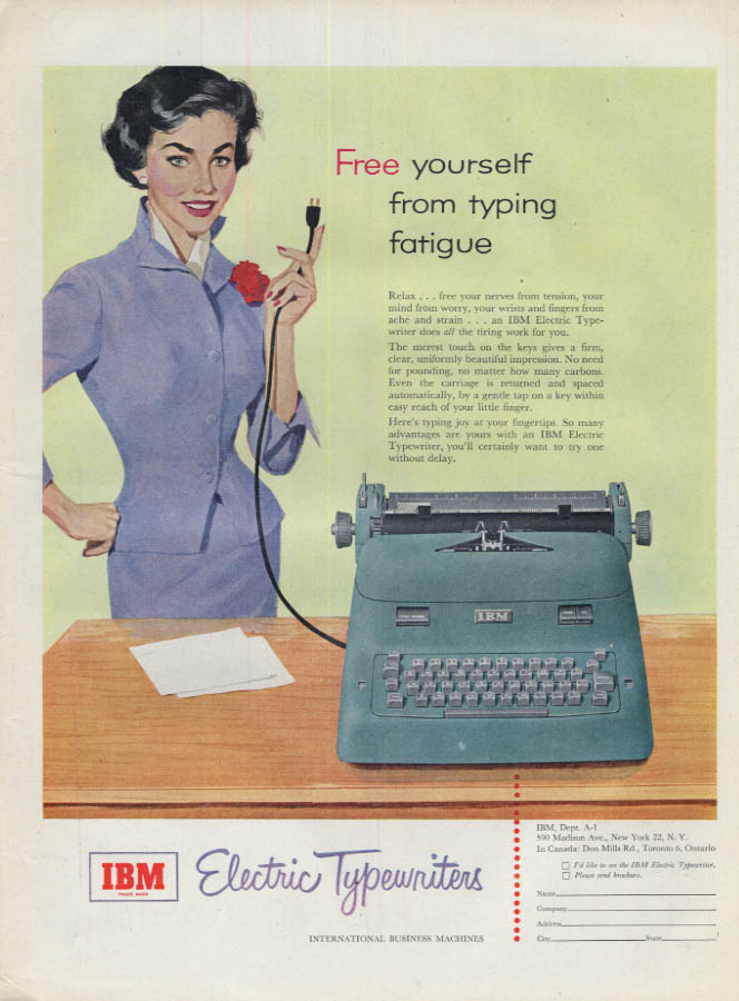 Free yourself from typing fatigue - IBM Electric Typewriter ad 1953 L