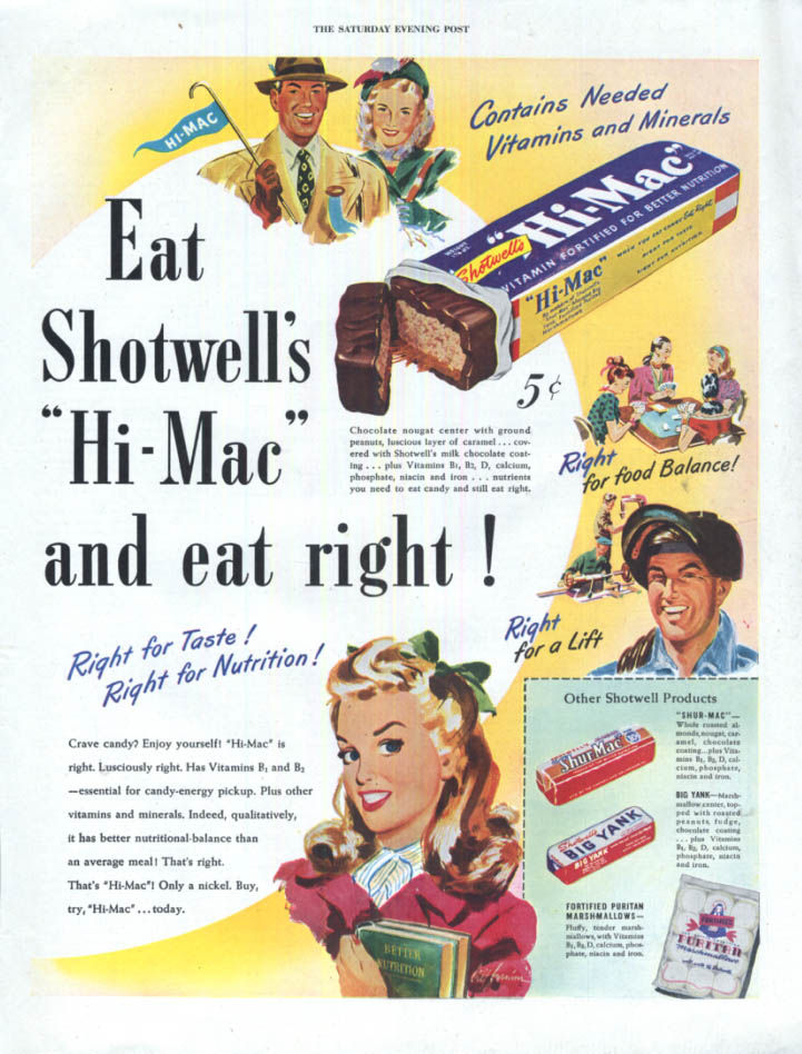 Eat Shotwell's Hi-Mac candy bar and eat right! Ad 1947 SEP