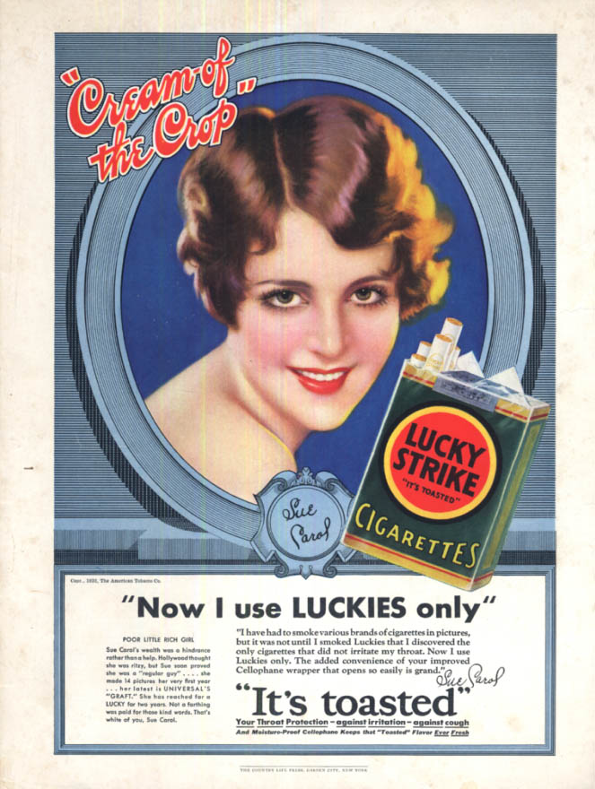 Actress Sue Carol for Lucky Strike Cigarettes ad 1932