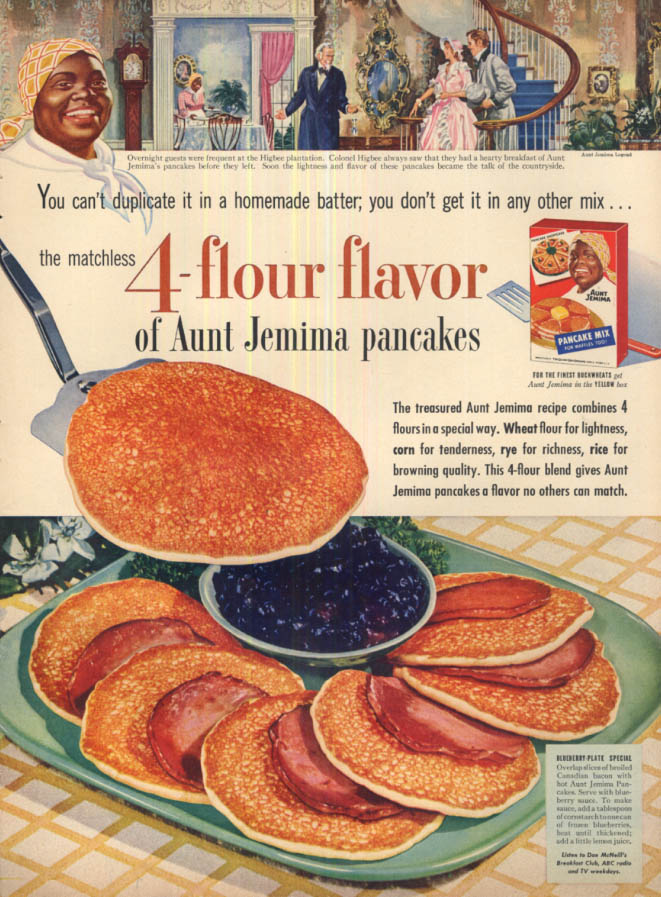 Matchless 4-Flour Flavor of Aunt Jemima Pancake Mix ad 1954 L