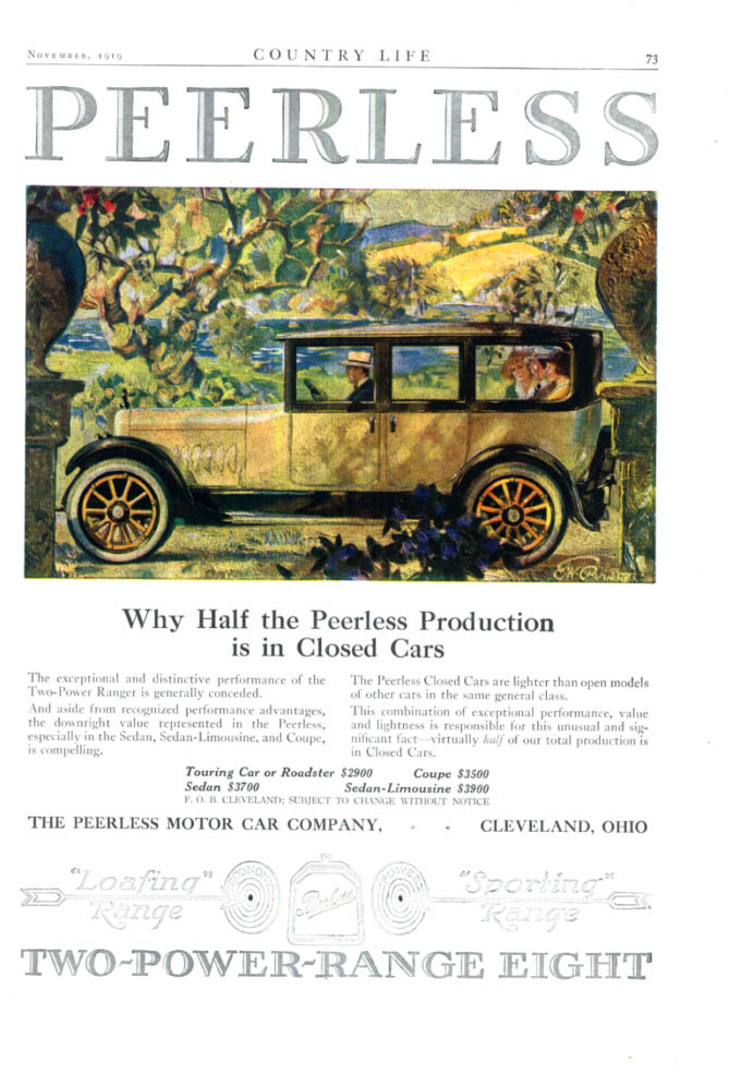 Why Half the Production is in Closed Cars: Peerless Sedan ad 1920 CL