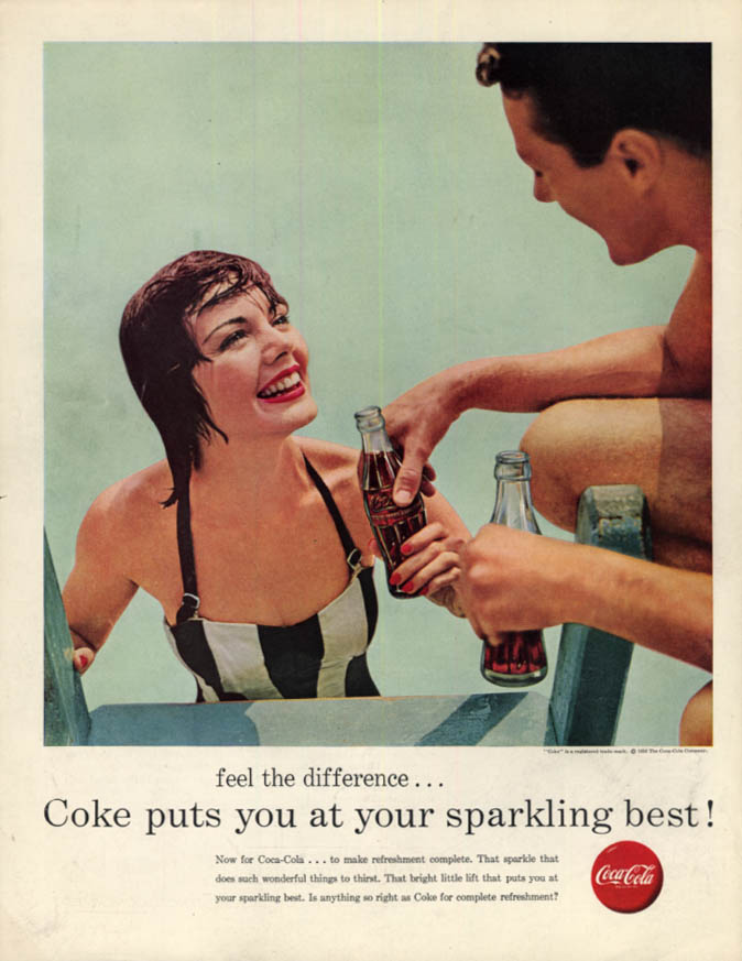 Feel the difference Coca-Cola ad 1956 girl exits swimming pool SEP