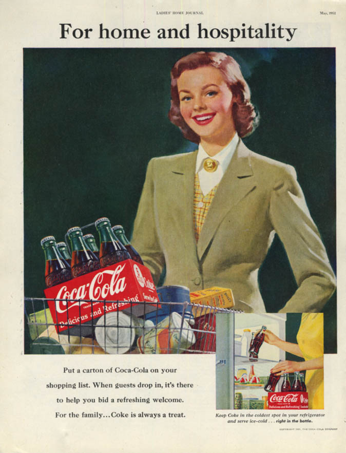 For home and hospitality - Coca-Cola ad 1951 6-pack in shopping cart LHJ