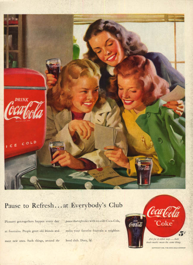 Pause to Refresh at Everybody's Club Coca-Cola ad 1948 L Sundblom ...