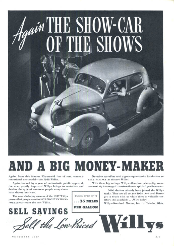 Show-Car of the Shows & a Big Money-Maker: Willys ad 1938