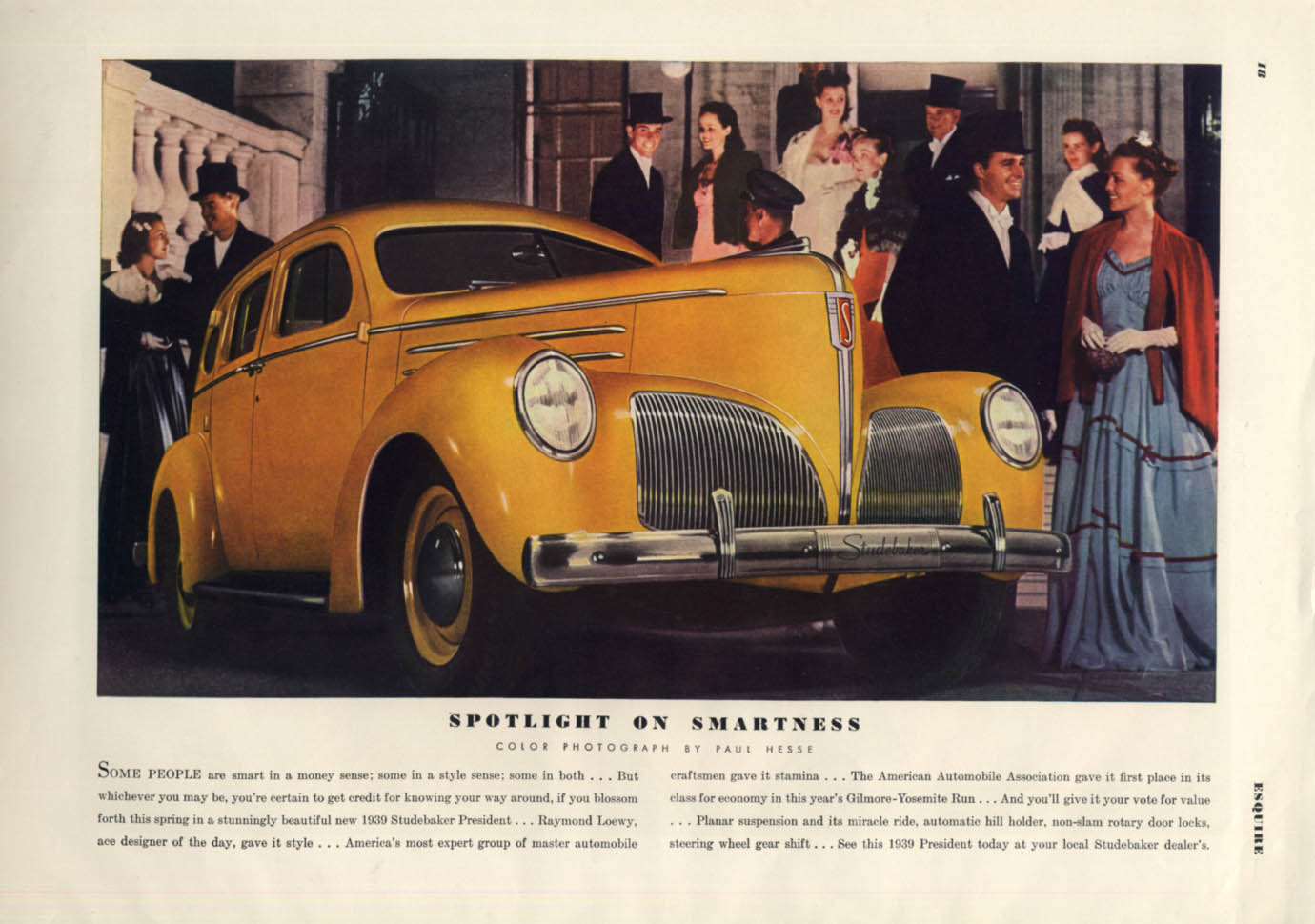 Spotlight on Smartness: Studebaker President by Raymond Loewy ad 1939 ESQ