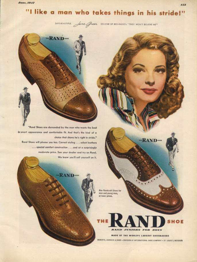 I like a man who takes things in his stride Jane Greer for Rand Shoes ...