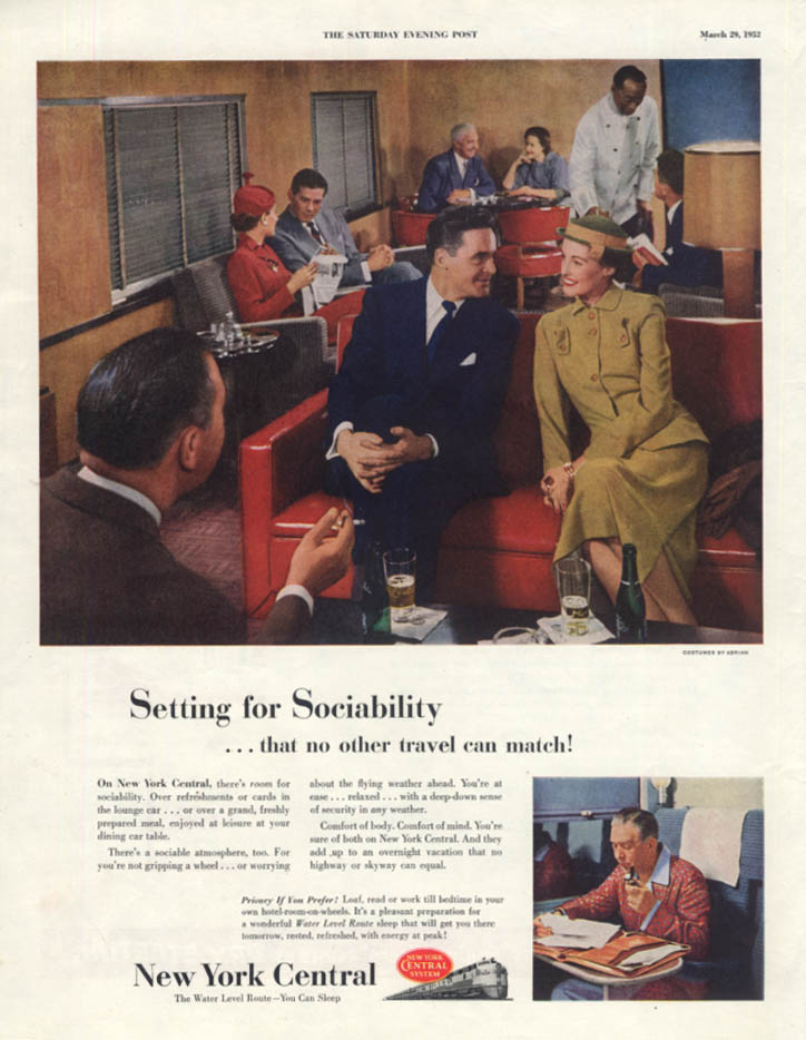 Setting for Sociability: New York Central RR lounge car ad 1952 SEP