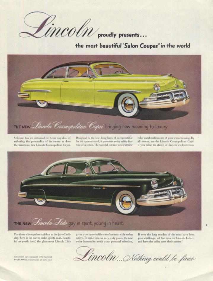 Lincoln presents the Cosmopolitan Capri & Lido Coupe ad 1950 SEP