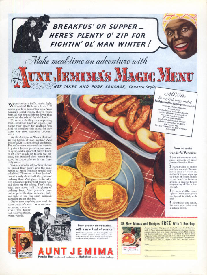 Plenty o Zip for Fighting' Ol' Man Winter Aunt Jemima Pancakes ...