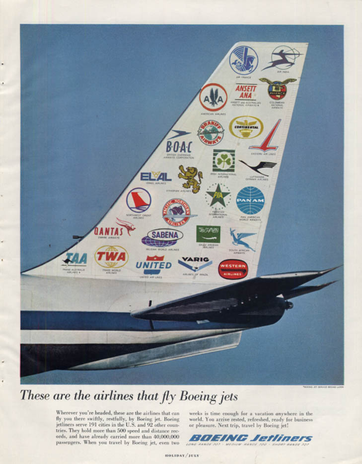 These are the airlines that fly Boeing Jet Airliners ad 1963 H