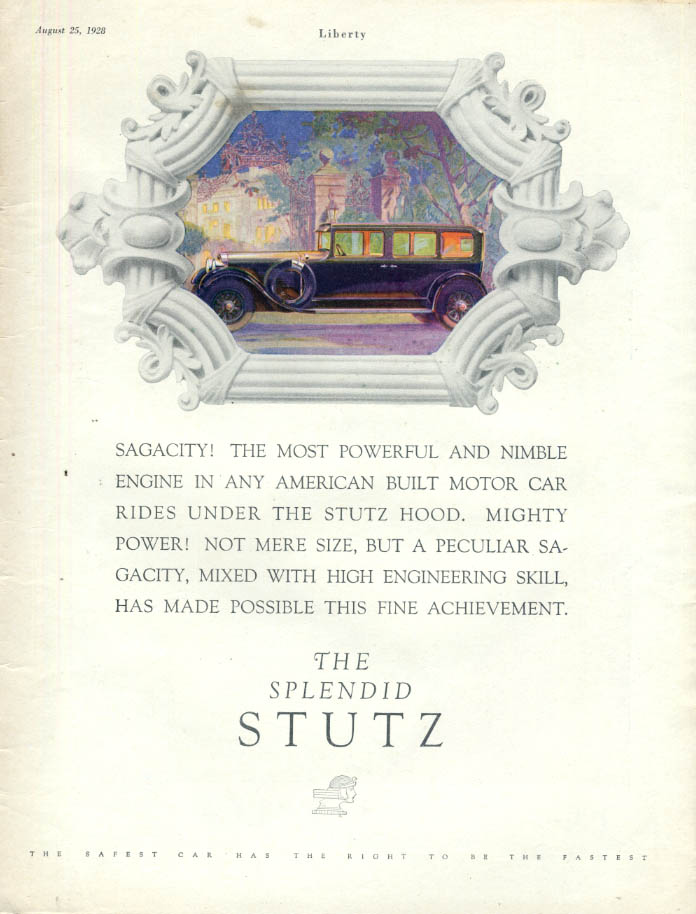 Sagacity! Most Powerful & Nimble Engine: Stutz Limousine ad 1928