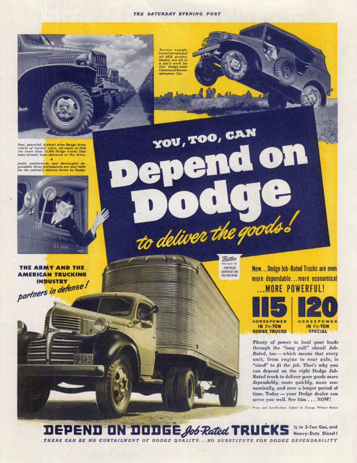 You too can Depend on Dodge Trucks to deliver for You & the Army ad ...