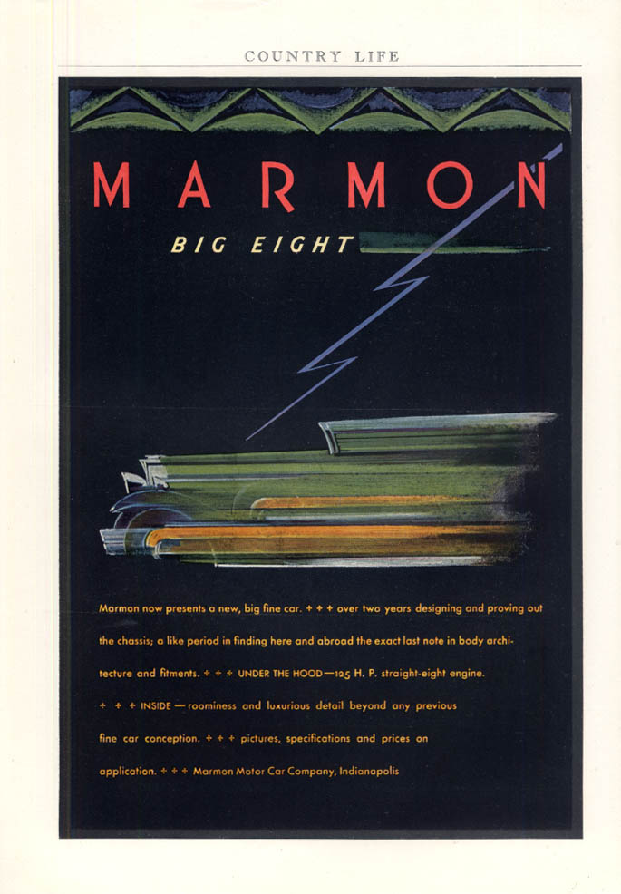 Over two years designing & proving out: Marmon Big Eight ad 1930 CL