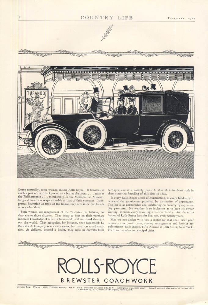 Quite naturally some women choose the Rolls-Royce Town Car ad 1927 CL