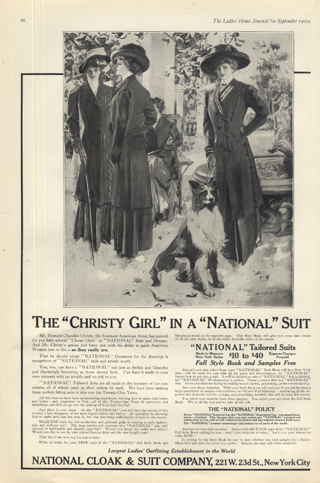 The Howard Chandler Christy Girl in a National Tailored Suit ad 1909