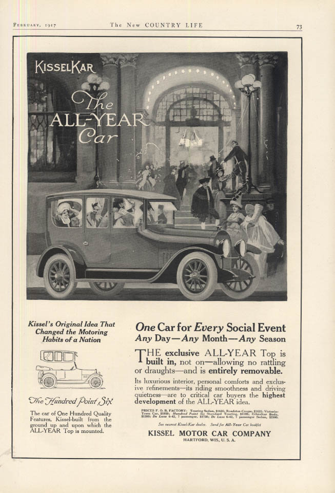 One car for Every Social Event: Kissel Kar the All-Year Car ad 1917 ...