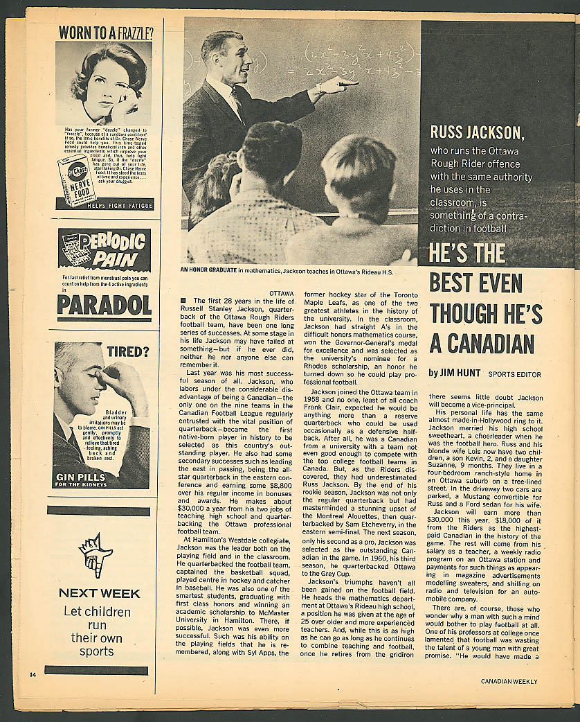 Canadian Weekly Russ Jackson Farley Mowat Jackson Ottawa Rough Riders