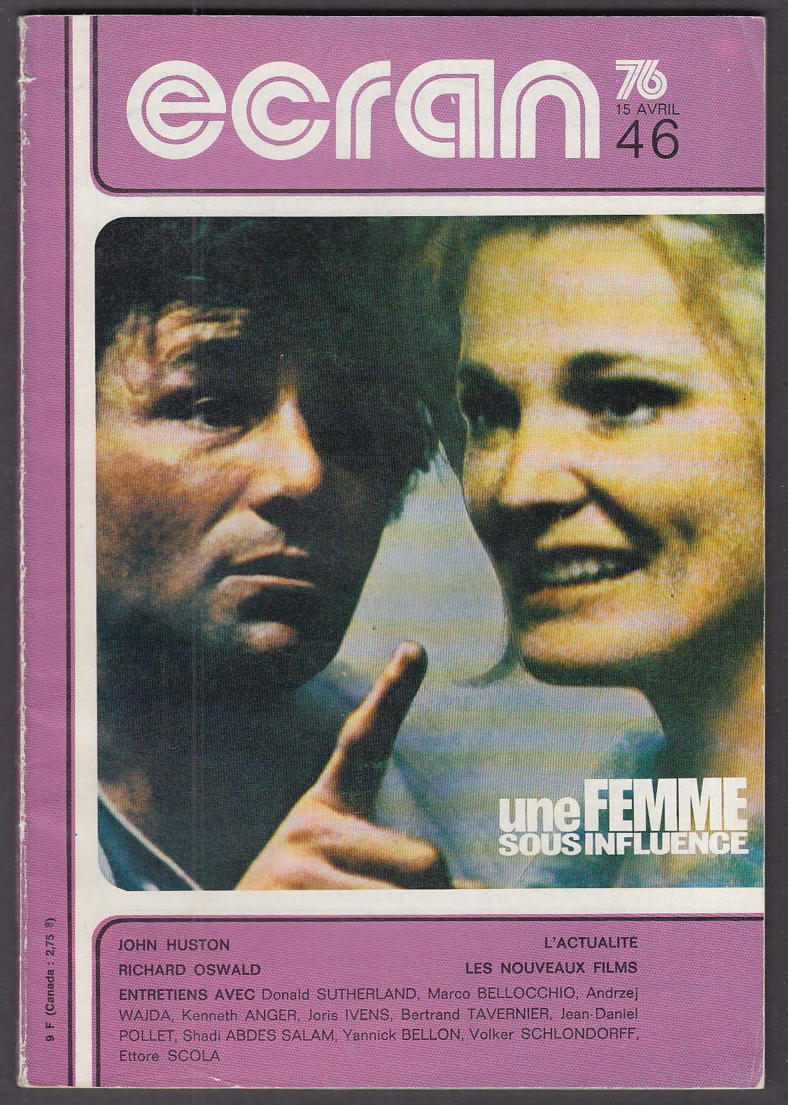 ECRAN Peter Falk Gena Rowlands John Huston Richard Oswald ++ 4/15 1976