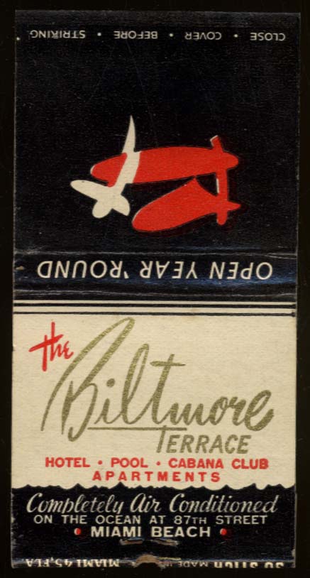 The Biltmore Terrace Hotel Miami Beach FL matchbook