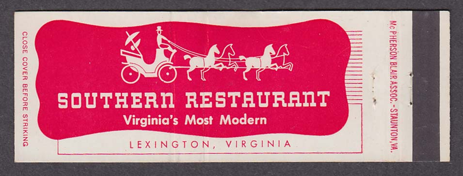 Southern Restaurant Lexington VA matchcover