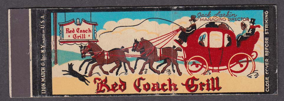 Red Coach Grill Jack Larkin Managing Director matchcover