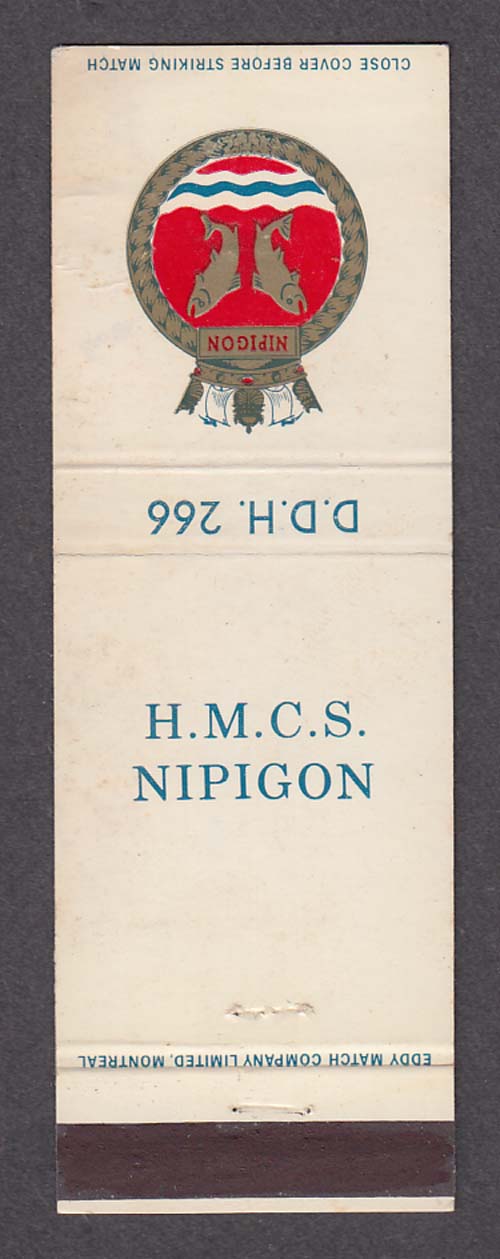 HMCS Nipigon DDH 266 Royal Canadian Navy destroyer matchcover