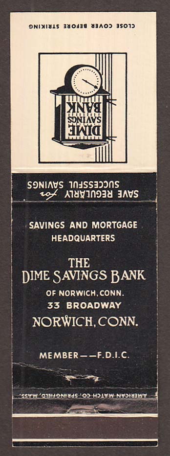 The Dime Savings Bank 33 Broadway Norwich CT matchcover