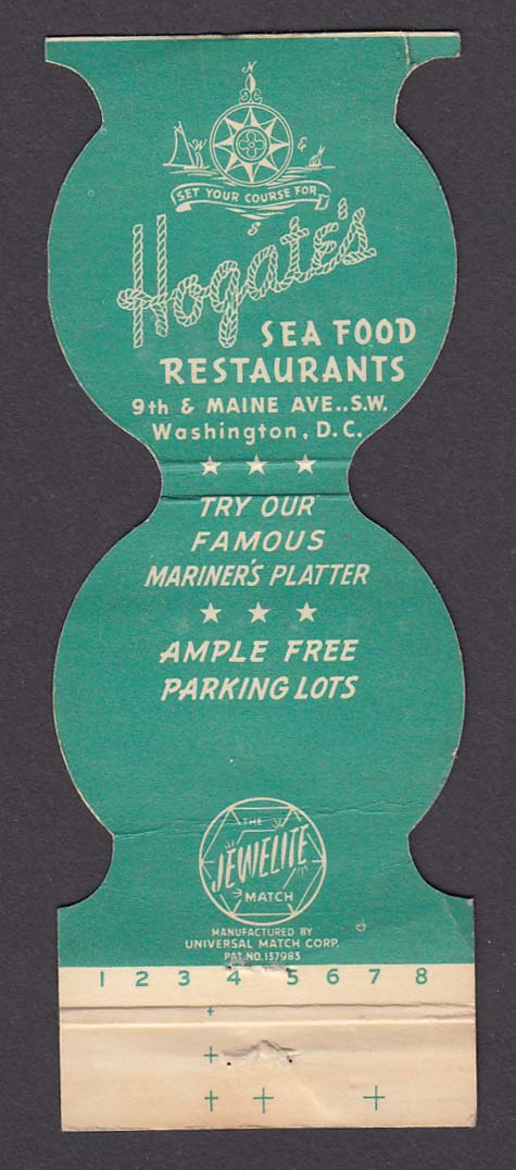 Hogate's Sea Food Restaurants 9th & Maine Ave SW Washington DC matchcover