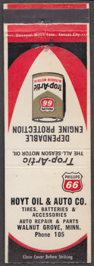 Hoyt Oil & Auto Phillips 66 Gas & Trop-Artic Oil Walnut Grove MN matchcover