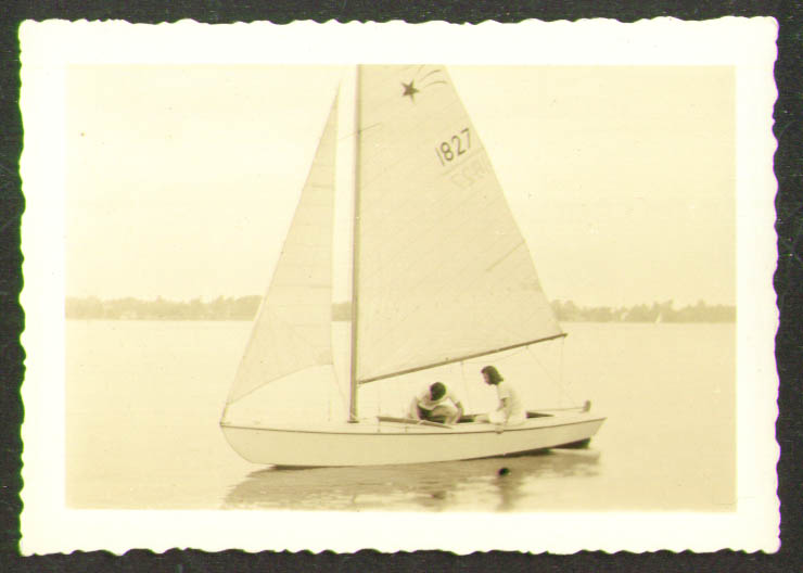 Comet Class Sailboat #1827 2 aboard photo 1930s