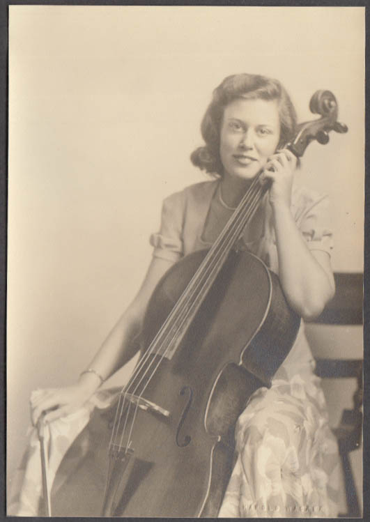 Young woman with cello vernacular studio portrait ca 1950s