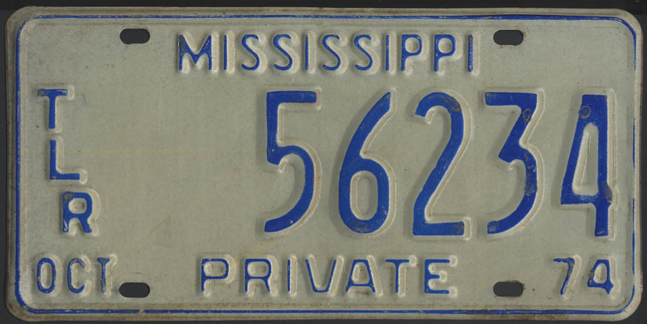 1974 Mississippi Private Trailer license plate 56234