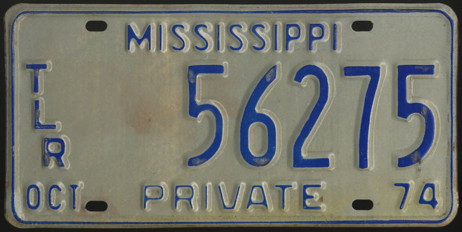 1974 Mississippi Private Trailer license plate 56275