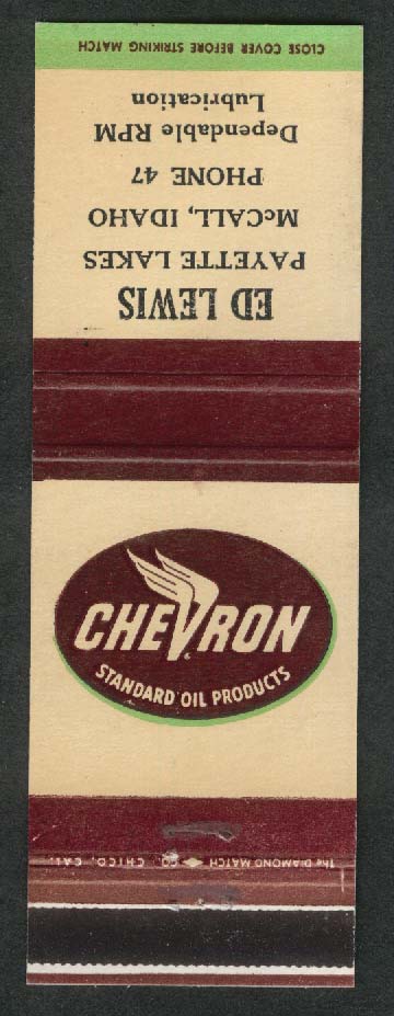 Chevron Standard Oil Ed Lewis Payette Lakes McCall ID matchcover