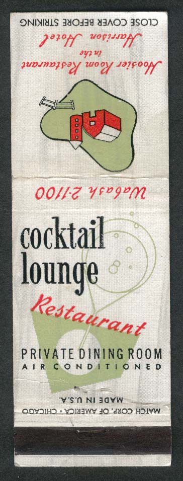 Hoosier Room Restaurant Harrison Hotel Wabash Cocktail Lounge matchcover