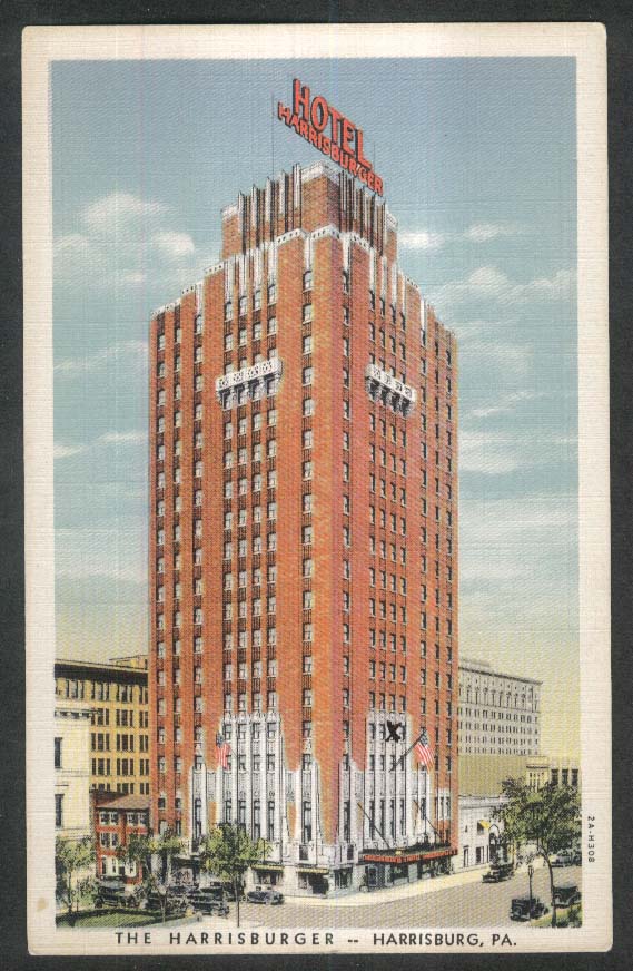 Harrisburger Hotel postcard Harrisburg PA 1940s